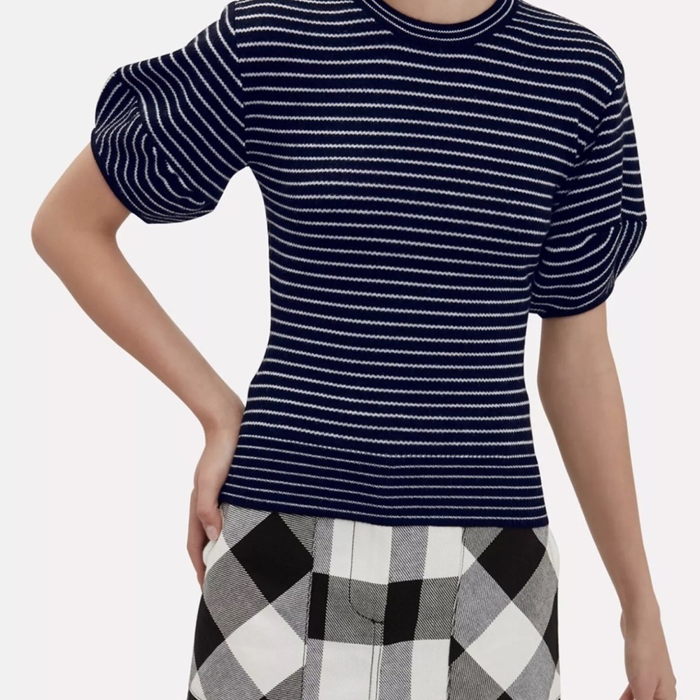 NICHOLAS Navy and White Striped Short Sleeve Tee